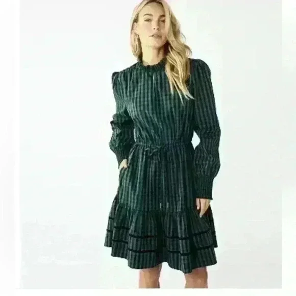 Draper James Green Black Plaid Long Puff Sleeve Dress Size 1X NWT - Picture 4 of 11